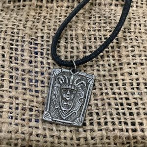 Handmade silver tone Aztec warrior charm boho unique necklace